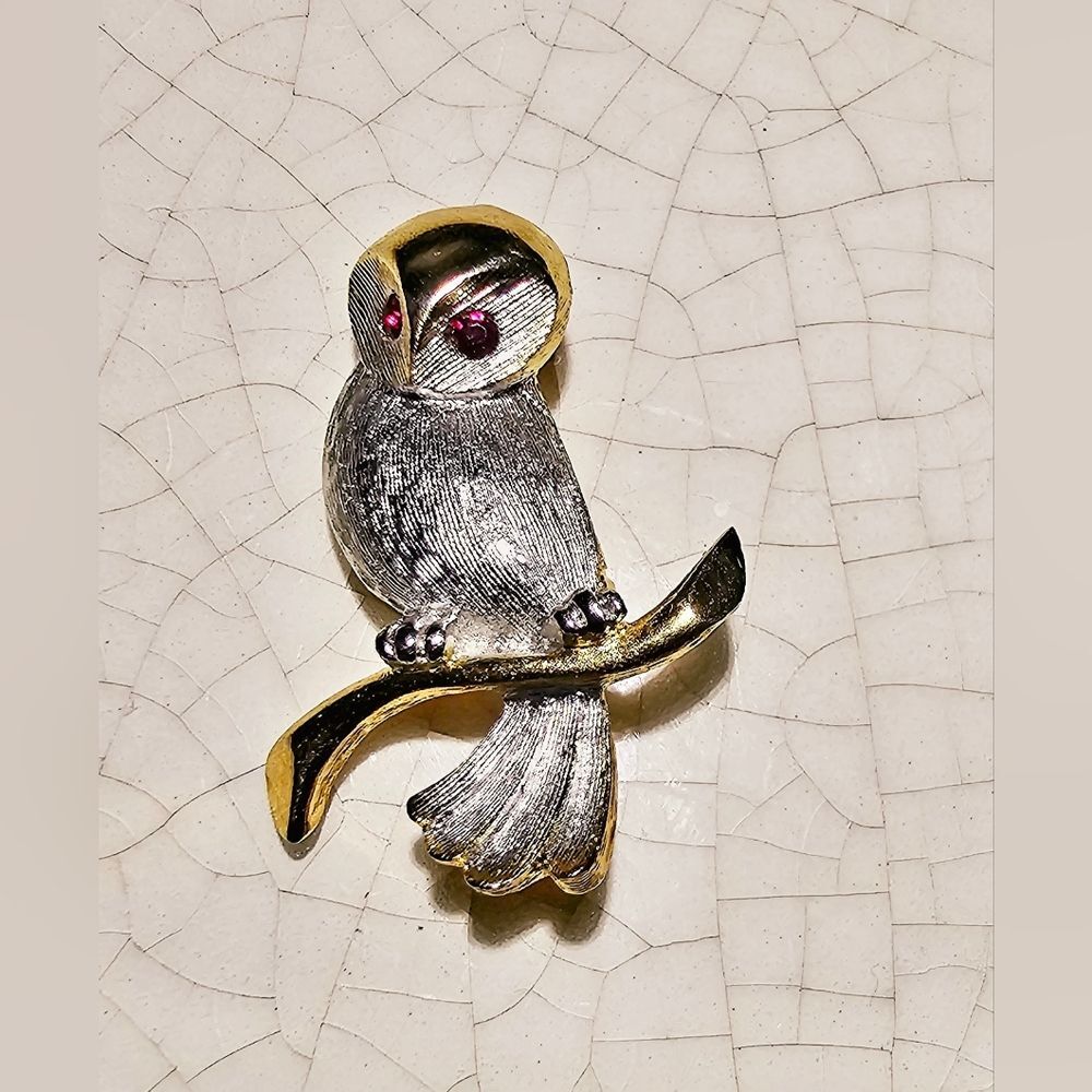 Vintage Alice Caviness Owl Branch Brooch Mixed Metal